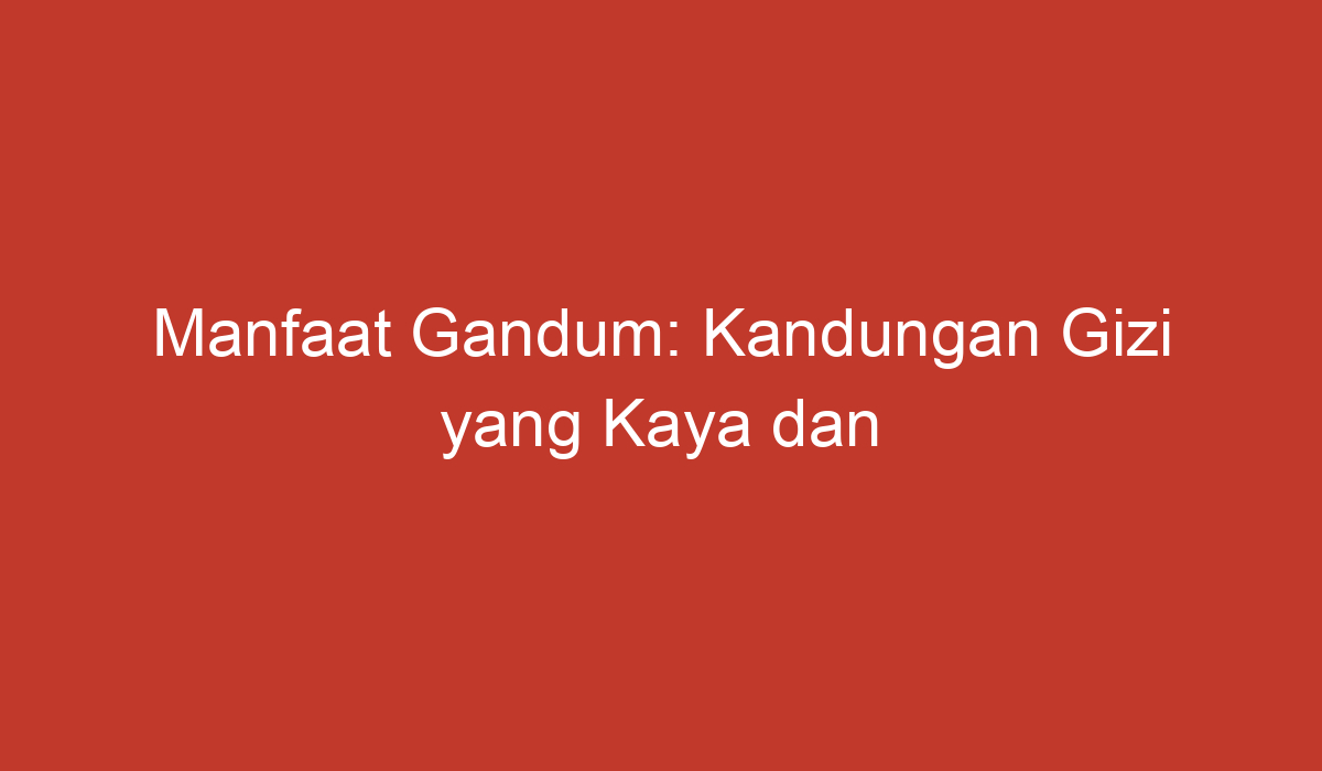 Manfaat Gandum Kandungan Gizi Yang Kaya Dan Manfaatnya Bagi Kesehatan