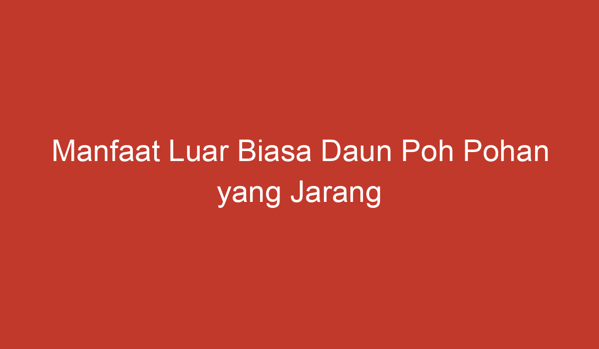 Manfaat Luar Biasa Daun Poh Pohan Yang Jarang Diketahui