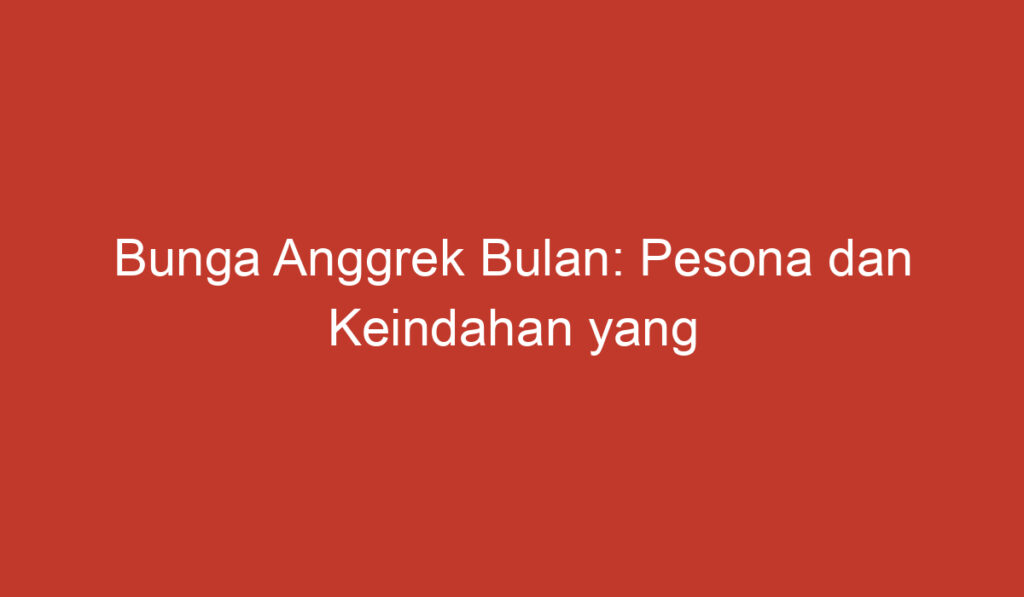 Bunga Anggrek Bulan: Pesona dan Keindahan yang Eksotis