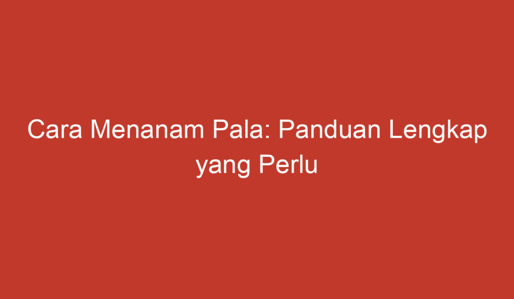 Cara Menanam Pala: Panduan Lengkap yang Perlu Anda Ketahui