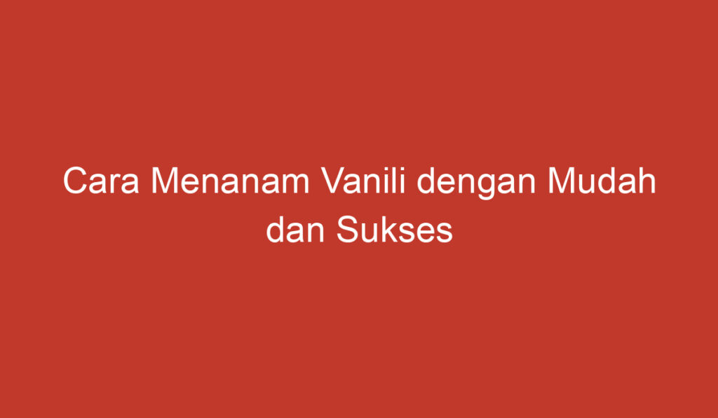 Cara Menanam Vanili dengan Mudah dan Sukses