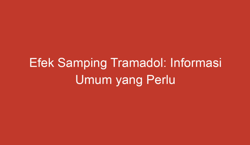 Efek Samping Tramadol: Informasi Umum yang Perlu Anda Ketahui