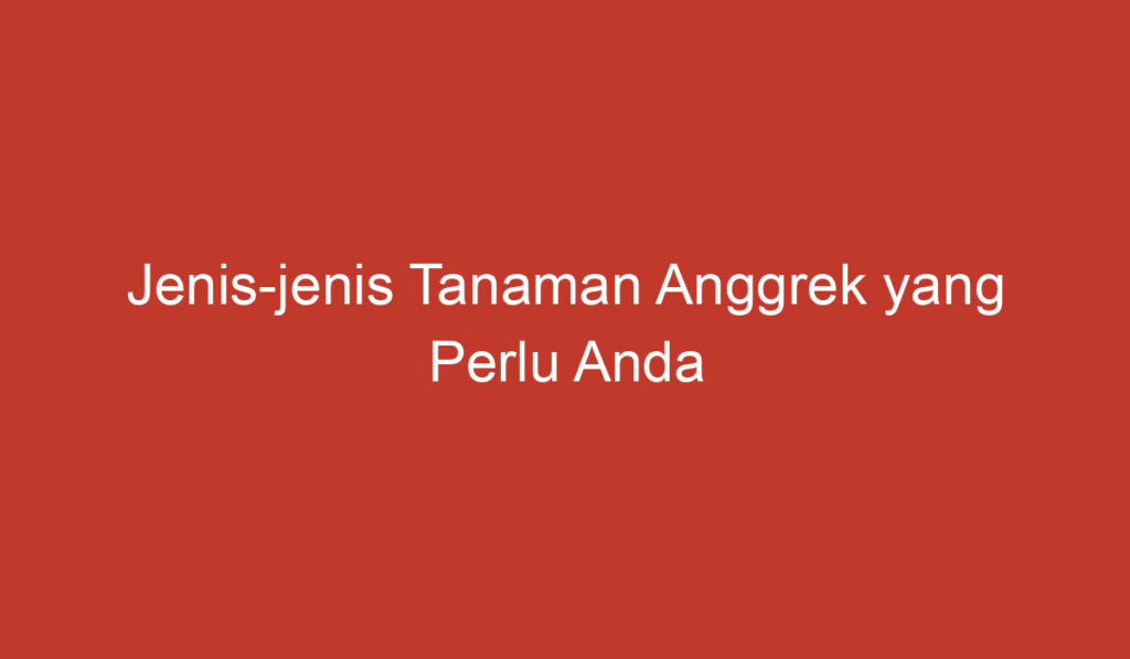 Jenis jenis Tanaman Anggrek yang Perlu Anda Ketahui