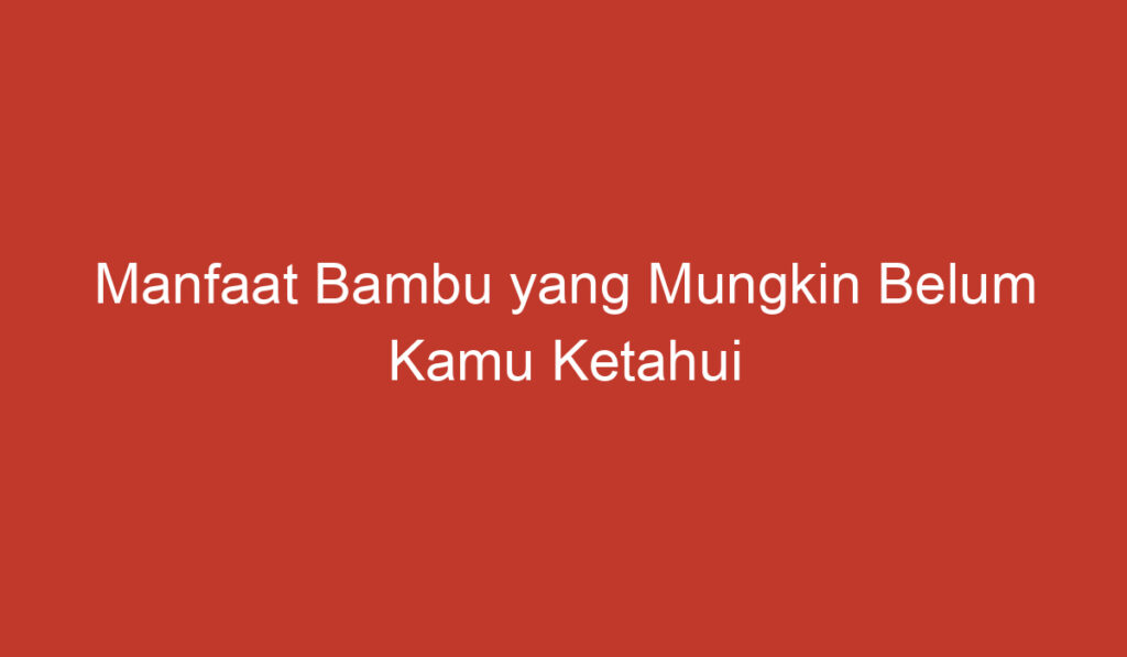 Manfaat Bambu yang Mungkin Belum Kamu Ketahui