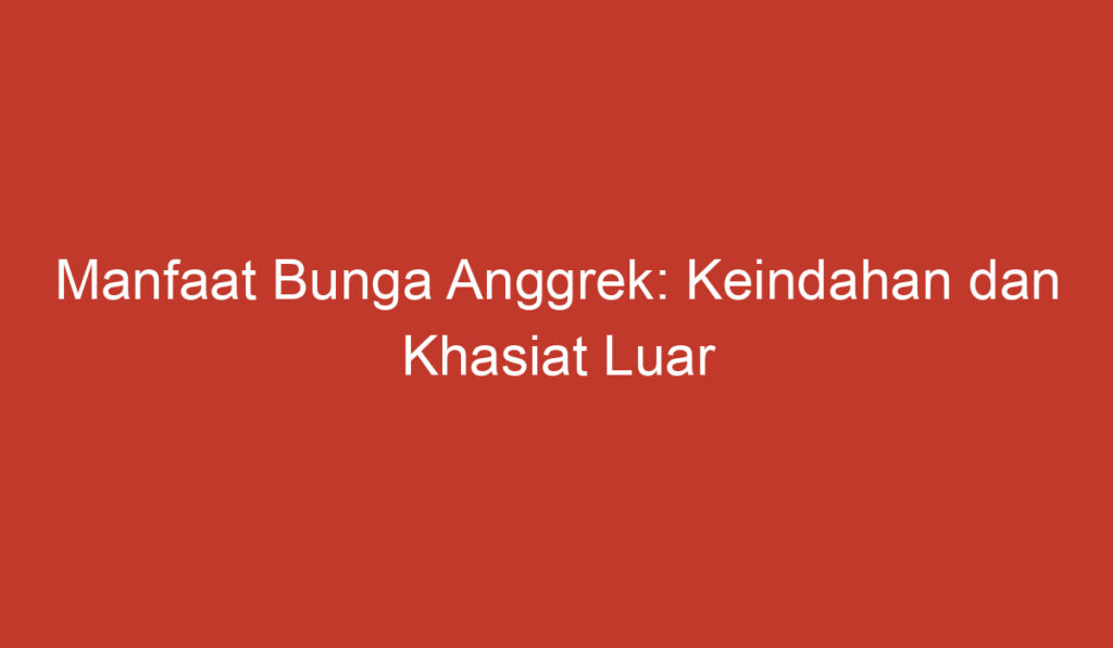 Manfaat Bunga Anggrek: Keindahan dan Khasiat Luar Biasa