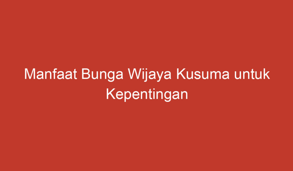 Manfaat Bunga Wijaya Kusuma untuk Kepentingan Kesehatan