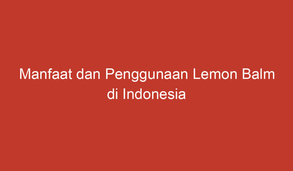 Manfaat dan Penggunaan Lemon Balm di Indonesia