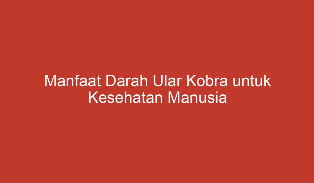 Manfaat Darah Ular Kobra untuk Kesehatan Manusia