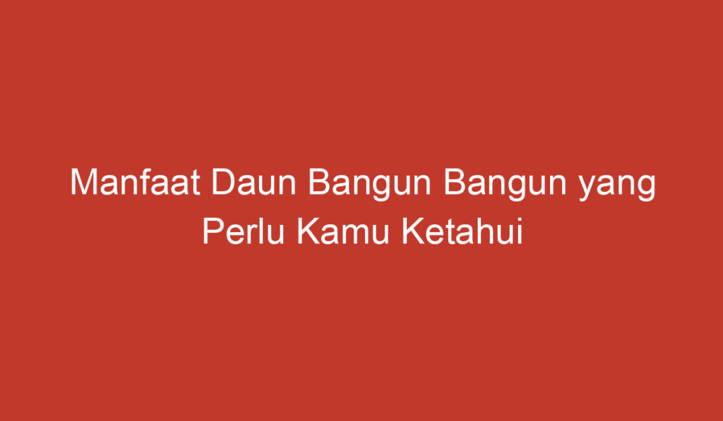 Manfaat Daun Bangun Bangun yang Perlu Kamu Ketahui