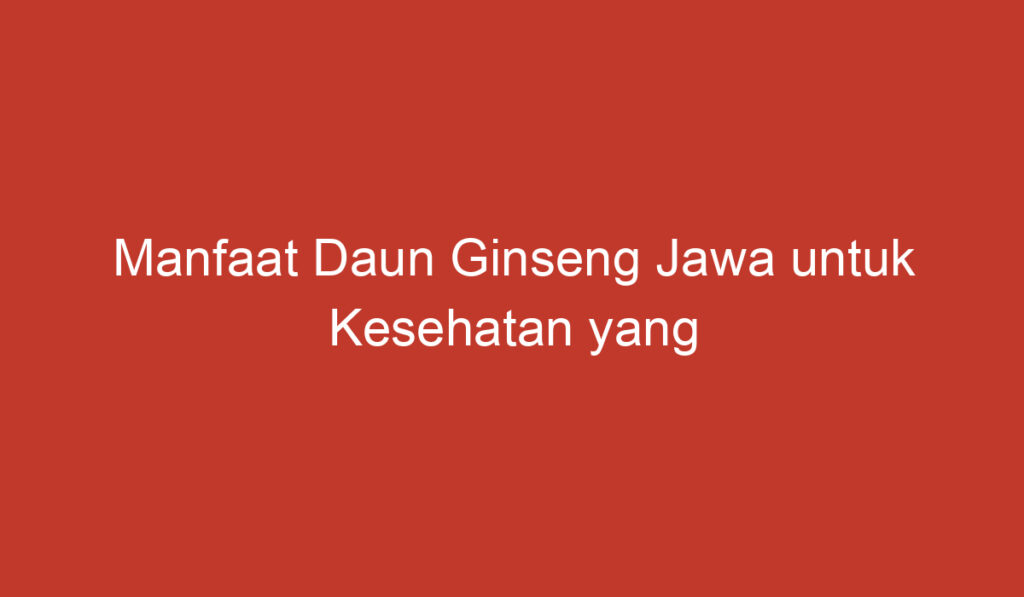 Manfaat Daun Ginseng Jawa untuk Kesehatan yang Luar Biasa