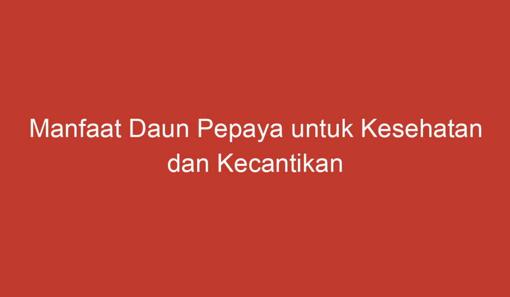 Manfaat Daun Pepaya untuk Kesehatan dan Kecantikan