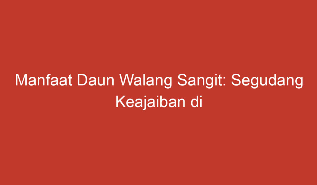 Manfaat Daun Walang Sangit: Segudang Keajaiban di Dalamnya