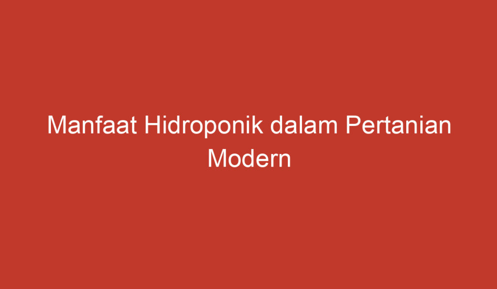 Manfaat Hidroponik dalam Pertanian Modern