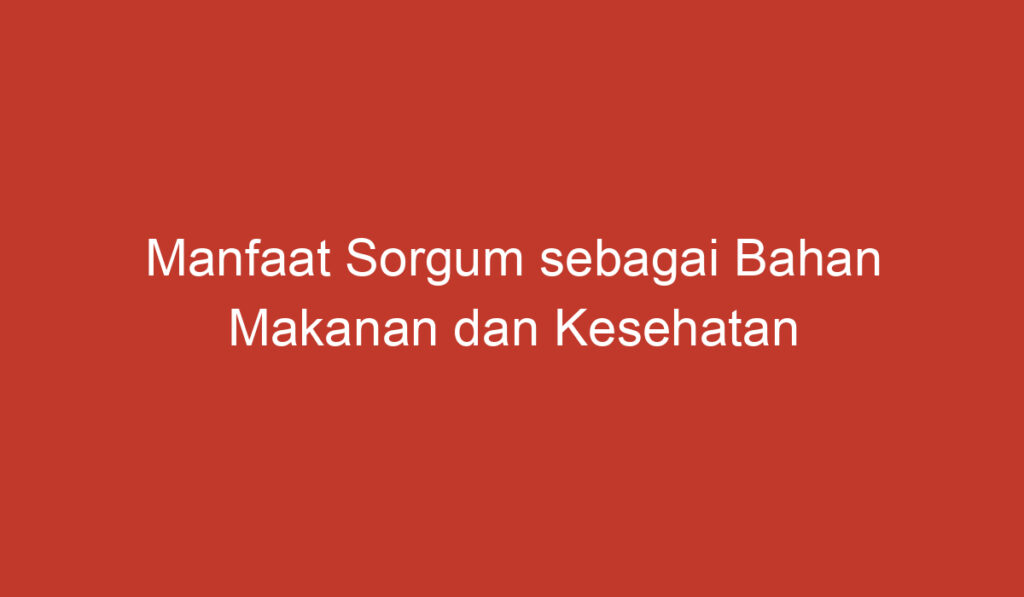 Manfaat Sorgum sebagai Bahan Makanan dan Kesehatan