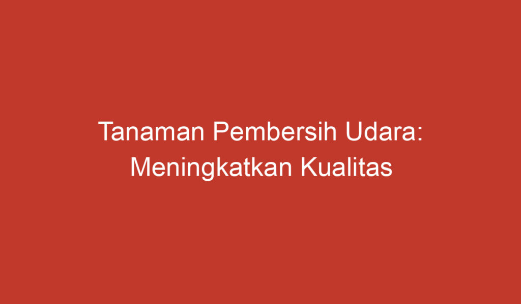 Tanaman Pembersih Udara: Meningkatkan Kualitas Udara di Sekitar Kita