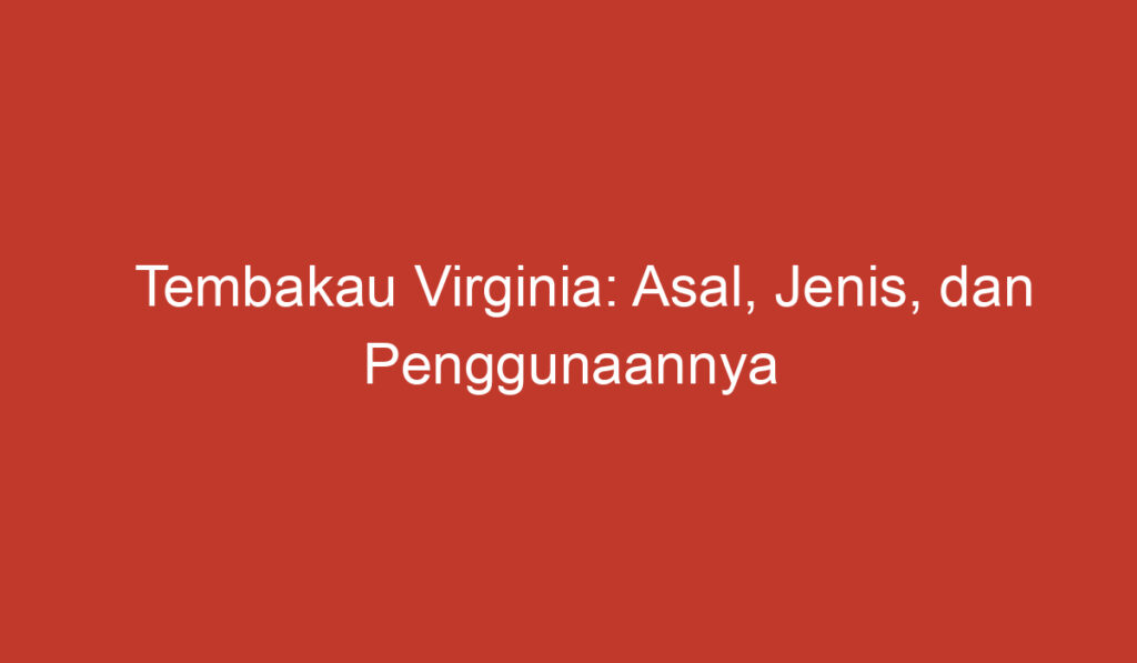 Tembakau Virginia: Asal, Jenis, dan Penggunaannya