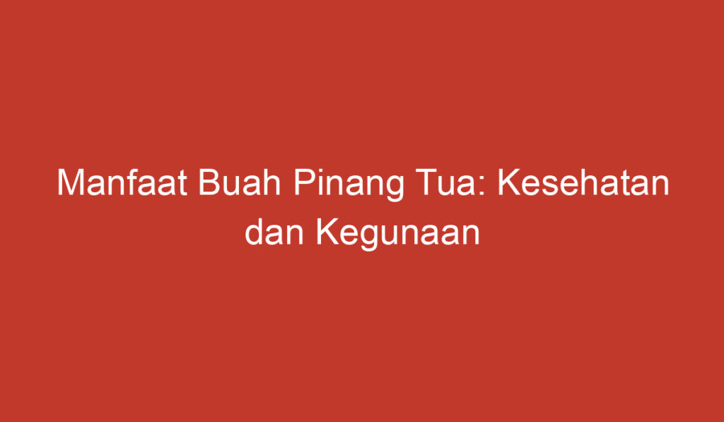 Manfaat Buah Pinang Tua: Kesehatan dan Kegunaan